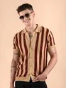 Maroon Striped Flat Knit Shirt
